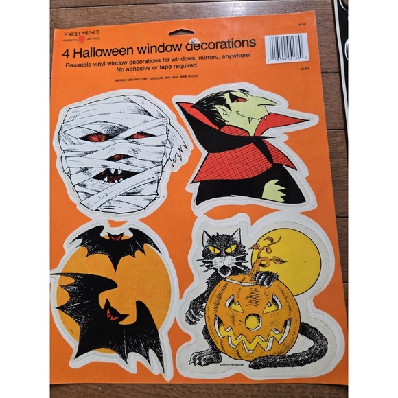forget me not Other - 90s Reusable Halloween Window Clings 2 Sheets Pumpkin Vampire Bat